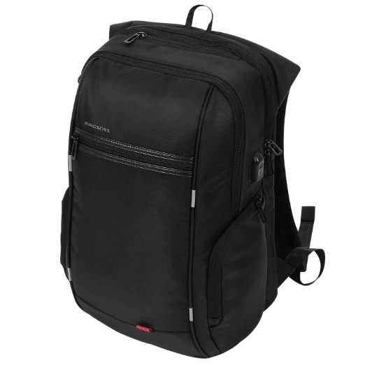 Laptop Backpack External USB Charging Port Waterproof Lightweight Computer Rucksack for Up to 15.6 inch Notebook---Black
