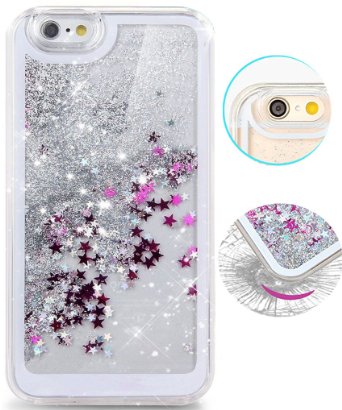 Iphone 6 Case, Iphone 6s Case, Hundromi Luxury Bling Glitter Sparkle Hybrid Bumper Case with Liquid Infused with Glitter and Stars for Iphone 6/iphone 6s - Silver