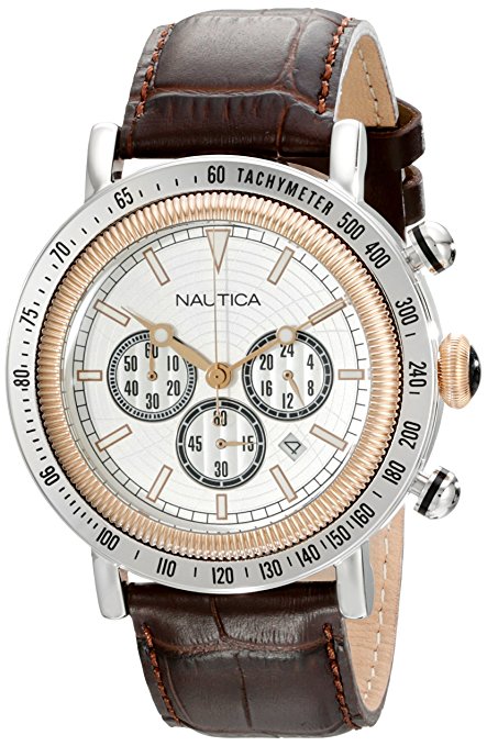 Nautica Men's N15006G "Spettacolare" Two-Tone Stainless Steel Watch with Brown Leather Band