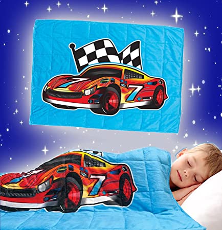 Kids Weighted Blanket by Bell   Howell, 7lb Ultra Soft and Breathable Kids Blanket with Glass Beads, Great for Calming and Sleeping 48x36 inches - Race Car