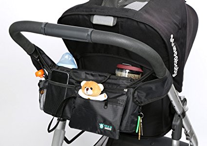 Stroller Organizer Bag Universal Fit - 2 Insulated Cup Holders - Water & Leak Proof - Zip Off Wristlet Wallet For Money and Keys - Perfect for Moms & Dads On The Go