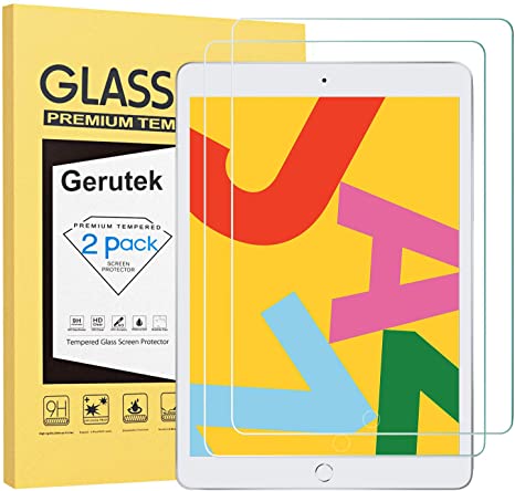 Gerutek [2-Pack] Screen Protector for iPad 10.2 2019 7th Gen, [Tempered Glass] [Ultra Clear] [Anti Scratch] [Bubble-Free] [[9H Hardness] for New Apple iPad 7th Generation Screen Protector Film
