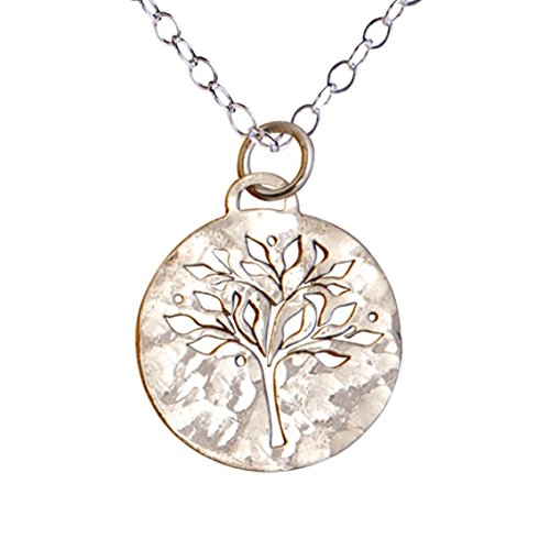 Tree of Life Necklace - Sterling Silver or Gold Plated Hammered Round Tree Cutout Necklace