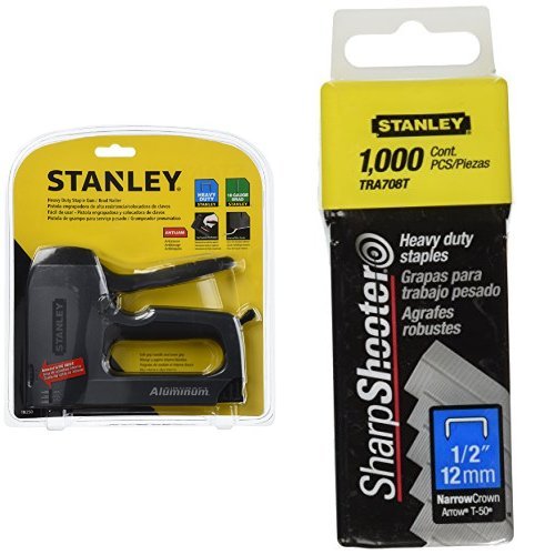 Stanley TR250 SharpShooter Plus Heavy-Duty Staple/Brad Nail Gun with TRA708T Sharpshooter 1/2-Inch Leg Length Staples, Steel (1000 Count)