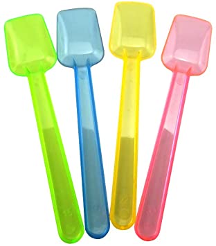 Honbay 100PCS Assorted Color 3.74 Inch Mini Plastic Shovel Spoons Perfect For Sampling Tasting or Taste Testing Frozen Desserts Ice Cream Cereal Yogurt Cake Pie or any Food You Desire