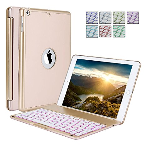 FKANT New 2017 iPad 9.7 Keyboard Case | Bluetooth Wireless Keyboard With 7 Backlit Colors | Scratchproof & Dust Proof Aluminium Alloy | 130° Screen Rotation & Silence Typing | Easy Access To All Ports