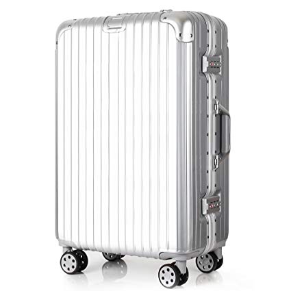 Travel Luggage PC ABS Rolling Wheels Aluminum Hardside TSA Approved Carry on Suitcase 20/24/28inch (Silver, 20")