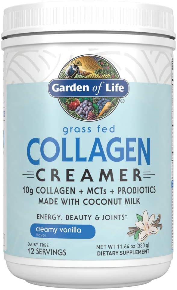 Garden of Life Grass Fed Collagen Creamer Powder - Creamy Vanilla, 12 Servings, Collagen Powder for Coffee Energy Beauty Joints, Collagen Peptides Powder, Coconut MCTs, Collagen Protein Supplements