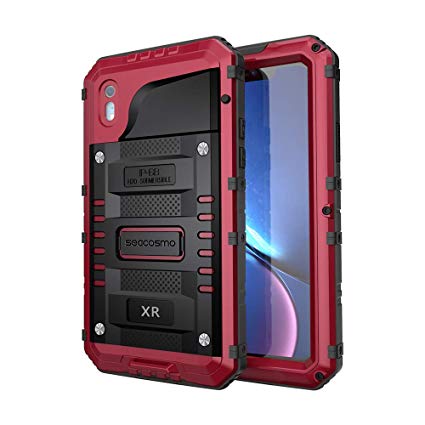 Seacosmo Waterproof iPhone XR Case with Built-in Screen Protector, 360 Full Body Protective Military Grade Rugged Shockproof Case Cover Compatible with iPhone XR, Red