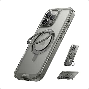 Anker Ultra Magnetic for iPhone Case with Sturdy 360° Ring Stand, Anti-Yellowing and Drop-Proof Crystal-Clear Protective Cover, Compatible with MagSafe (for iPhone 16 Pro Max, Clear Titanium)