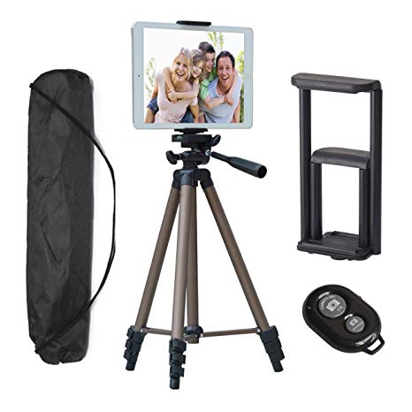 Tripod for iPad iPhone Camera Tablet,50-inch Aluminum Alloy Tripod   Wireless Remote   2 in 1 Mount Holder for Smartphone (Width 2-3.2"),Tablet (Width 4.3-7.2")