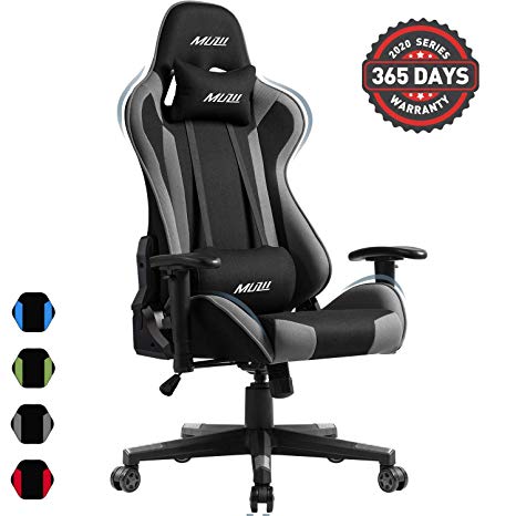 Muzii PC Gaming Chair for Pro,4-Color Choice Breathable SOFTKNIT Fabric Racing Style Ergonomic Adjustable Computer Chair for Office or Game with Headrest and Lumbar Pillow for Adults and Teens (Grey)