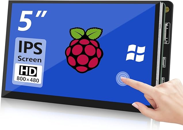 HMTECH 5'' Raspberry Pi Screen Touchscreen Monitor 800x480 HDMI Monitor with IPS Screen LCD Display for Raspberry Pi 400/4/3/2/Zero/B/B , Banana Pi, Jetson Nano, Windows 7/8/10/11