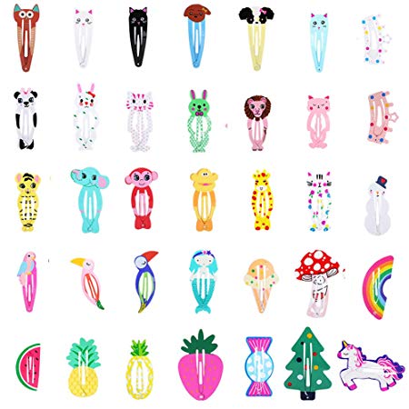 35pcs Kids Snap Hair Clips Animal Pattern Print Metal No Slip Mini Snap Barrettes Colorful Cute Goody for Girls Toddlers Teens Hair Accessories 35 Patterns Design, Unicorn, Candy, Rainbow, etc…