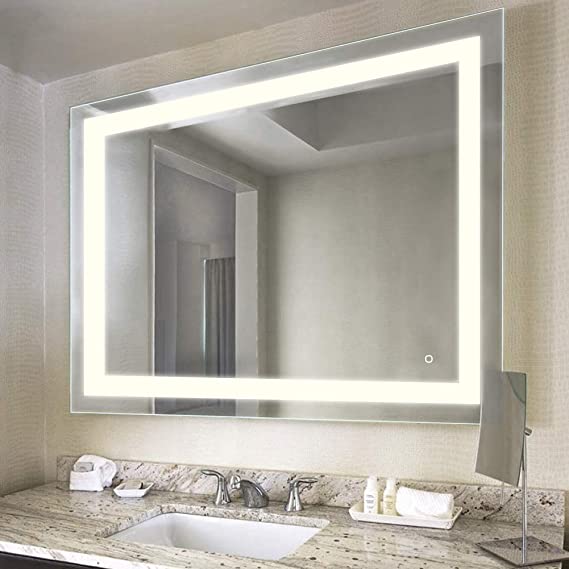 HAUSCHEN HOME LED Lighted Vanity Bathroom Mirror, Wall Mounted   Anti Fog & Dimmer Touch Switch   UL Listed   IP44 Waterproof   3000K Warm   CRI&gt;90   Vertical&Horizontal