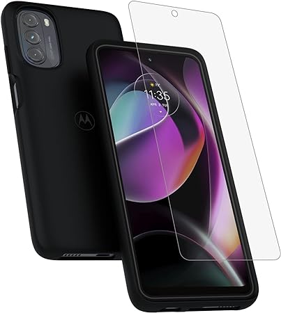 Motorola Moto G 5G (2022) Protective Bundle- Precision Fit Black Case   9H Glass Screen Protector with Anti Fingerprints/Smudge Coating [NOT for G 5G]