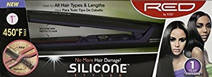 Kiss Products Red Silicone Flat Iron, 1 Inch, 1.1 Pound