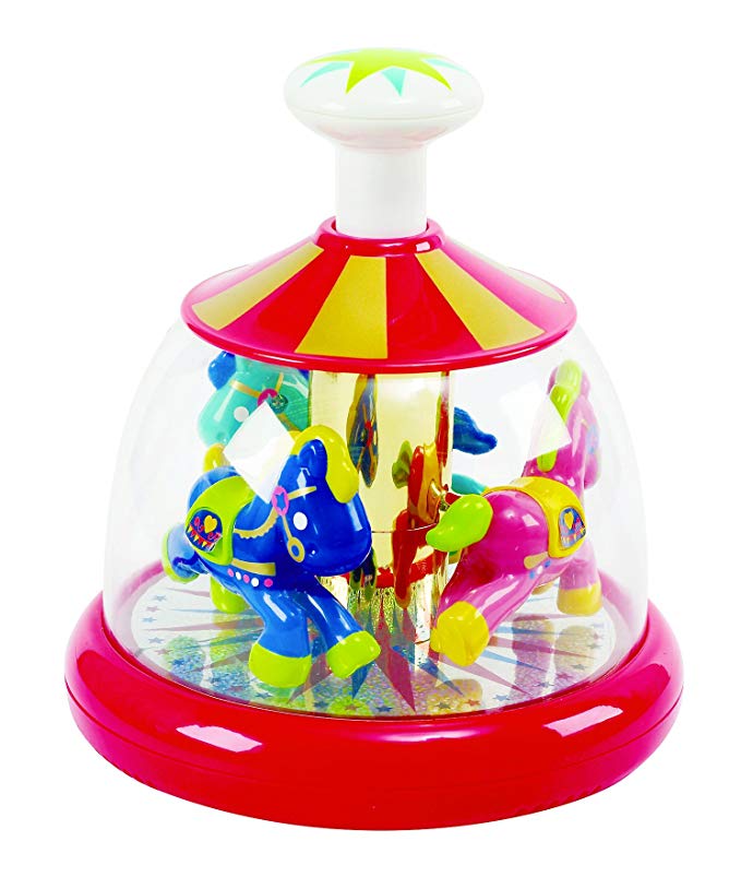 KidSource Push & Spin Carousel - Spinning Baby Toy with Easy Press Button - Cause and Effect Learning Activity for Infants Ages 6 Months and Up