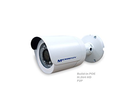 Microseven Outdoor Plug & Play with Build-in True POE IP Camera Power Over Ethernet 1.3MP Megapixel H.264 Real HD 960p Onvif Bullet IP Network Security Surveillance CCTV Camera IP66 20M IR ICR Filter Indoor / Outdoor Infrared Night Vision P2P ALL NVR with ONVIF Compatible  Free Live Streaming on microseven.tv - M7B15POE-HOME