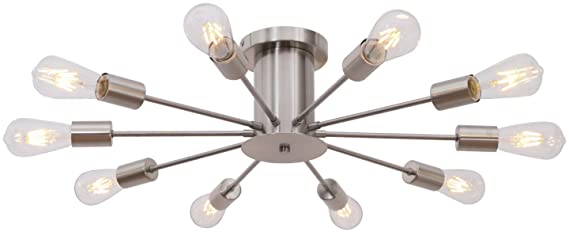 VINLUZ 10 Lights Modern Sputnik Chandelier Brushed Nickel Flush Mount Ceiling Light for Kitchen Dining Room Living Room