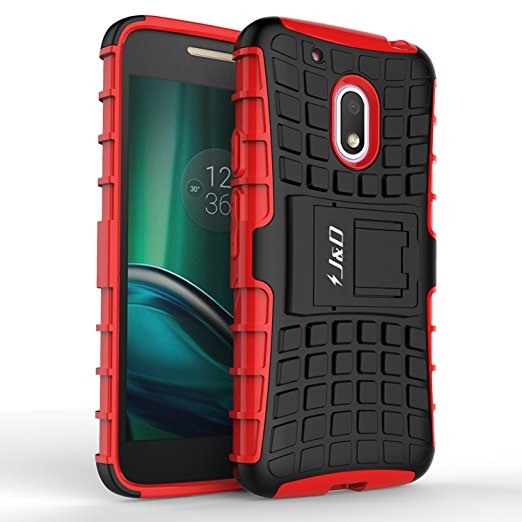 Moto G4 Play Case, J&D [Kickstand] [Heavy Duty Protection] [Dual Layer] Slim Fit Hybrid Shock Proof Protective Case for Motorola Moto G4 Play -Red