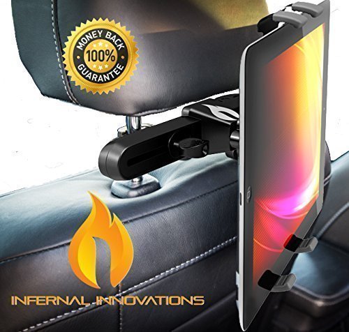 Infernal Innovations' Mountster SR -New Headrest Tablet Mount for Car - Adjustable Headrest Mount for iPad 4/iPad Mini/Samsung Galaxy/Kindle Fire    - Swivels to Allow Middle Passenger to See Screen! - Car Tablet Holder