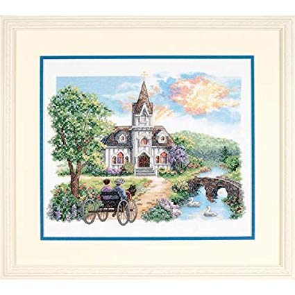 Dimensions Stamped Cross Stitch: Country Church, Polyester blend Multi-Colour, 36 x 30 x 0.2 cm