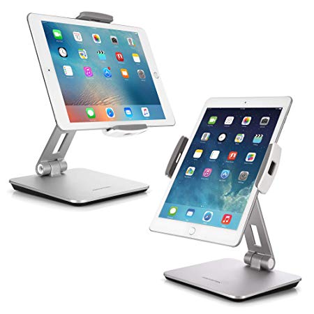 AboveTEK Professional Business POS Tablet Stand, Flexible Tablet Mount for Home Office & Commercial Desktop with 360° Swivel Holders for Any 4-14" Display Tablets or Cell Phones (Silver)