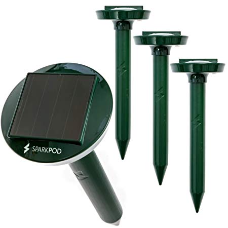 SparkPod Solar Mole Repeller (4 Pack) – 4 Hours Solar Charge Lasts 5 Days – Rids Your Garden of Moles Gophers and Voles Within 2-4 Weeks