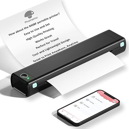 Phomemo Portable Printer Wireless for Travel, M08F Thermal Printer for Home Use Bluetooth Inkless Printer Support 8.5" X 11" US Letter, Compact Printer Compatible with Android iOS Phone & Laptop