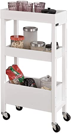 Haotian FKW49-W, Wooden 3 Tiers Serving Trolley on Wheels, Home Kitchen Trolley Cart, White