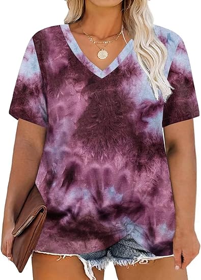 DOLNINE Women's Plus Size Knotted Tops Short Sleeve Tees Casual Tunics Blouses