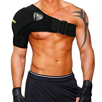 Shoulder Stability Brace with Pressure Pad by Babo Care - Breathable Neoprene Shoulder Support for Rotator Cuff, Dislocated AC Joint, Shoulder Pain, Compression Sleeve with Adjustable Wrap Strap Band