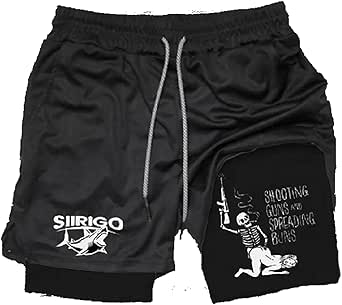 Siirigo Shorts Men, Sexy Boobs Graphic Print Gym Performance Shorts, Running Shorts with Phone Pocket