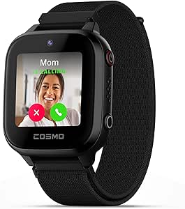 JrTrack 3 Smart Watch for Kids by Cosmo | Phone Watch & GPS Tracker for Children Ages 6-12 | Call, Text, GPS Tracking, Camera, School Mode | SOS & Safety Alerts | SIM Card Included | (Black)