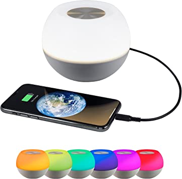 Enbrighten Color-Changing 2 Port USB-Charging LED Lamp, Modern Night Light, Dimmable White & Vibrant RGB, Touch Sensor On/Off, for Bedside, Office, Dorm, Kid's Room, Charcoal, 45391