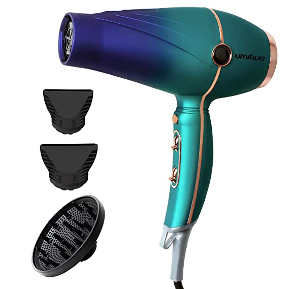 Umitive Professional Salon Hair Dryer with Diffuser and Nozzles, 2300W AC Motor Blow Dryer, Negative Ionic Ceramic Technology, 2 Speeds and 3 Heat Settings 1 Cold Button