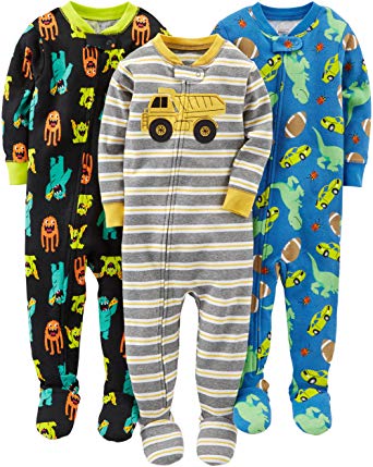 Simple Joys by Carter's Baby and Toddler Boys' 3-Pack Snug Fit Footed Cotton Pajamas