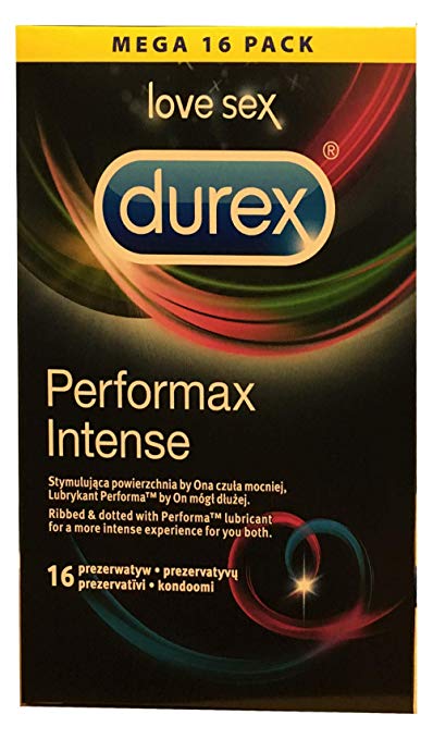 Mega Pack of 16 Durex Performax Intense (Mutual Climax) Male Condoms with Benzocaine Inside