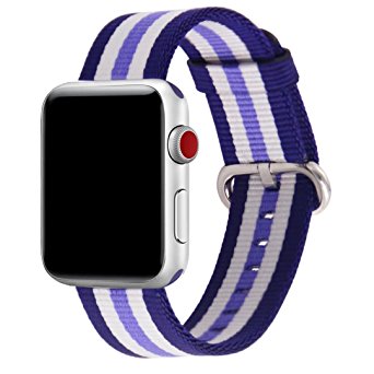 Hailan Band for Apple Watch Series 1 / 2 / 3,Fine Woven Nylon Wrist Strap Replacement with Classic Buckle for iwatch,38mm,Lilac and White and Darkblue
