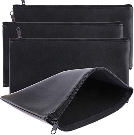 Tongnian Bank Bag Money Pouch Leatherette Security Deposit Bags Utility Zipper Bags for Cash Money,Check Wallet,Cosmetics,Tools, 11x 6 inch 4 Pack (Black)