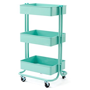 3-Tier Heavy Duty Storage Organizer Standing Shelf, EZOWare Multifunction Metal Mesh Basket Rolling Utility Organization Cart For Bathroom, Kitchen, Office, Salon & Spa