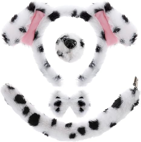 4 Pieces Dalmatian Costume Set Dalmatian Dog Ears Headband Tail Nose Bowtie for Halloween Dress Up Animal Cosplay Party