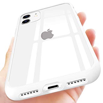 OCYCLONE Clear iPhone 11 Case, [Tempered Glass Back] Hybrid Crystal Clear with Soft Silicone Bumper Cover Shockproof Thin Slim Glass Phone Case for iPhone 11 6.1" 2019 Release - White Edge