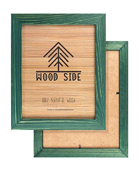 Rustic Wooden Picture Frames 8x10 - Green - Set of 2-100% Natural Eco Solid Wood and High Definition Real Glass for Wall Hanging Photo Frame