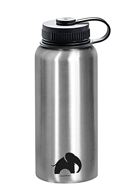 Stainless Steel Water Bottle By Cool Elephant - 32 oz Water Bottle - Insulated Thermo - Double Walled Wide Mouth Bottle – Leak & Sweat Proof Bottle - Non-Toxic BPA Free - Cold/Hot Drinks For 12 Hours …