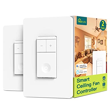 Treatlife Smart Ceiling Fan Control, 4 Speed Fan Switch for Ceiling Fan, Neutral Wire Required, Smart Home Devices that Works with Alexa and Google Assistant, Remote Control, Schedule, No Hub Required