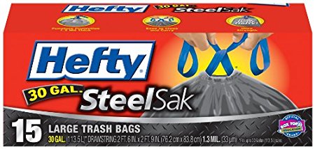 Hefty Steelsak Drawstring Trash Bags (30 Gallon, 15 Count)
