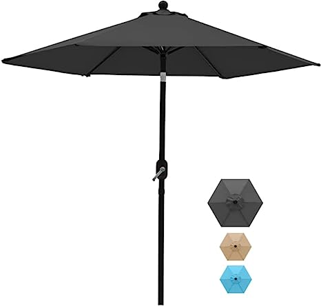 OUTDOOR WIND 9FT Durable Umbrella Outdoor Patio Table Market Umbrella with Push Button Tilt and Crank,Dark Grey