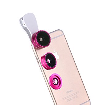 iPhone Lens for 6 /6s /7 Plus, 3 in 1 Wide Angle   Macro   Fish Eye Clip-on Camera Lenses Kit for Most Smart Phones (Rose Red)